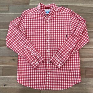 Columbia Red and White gingham checkered Button Down Shirt